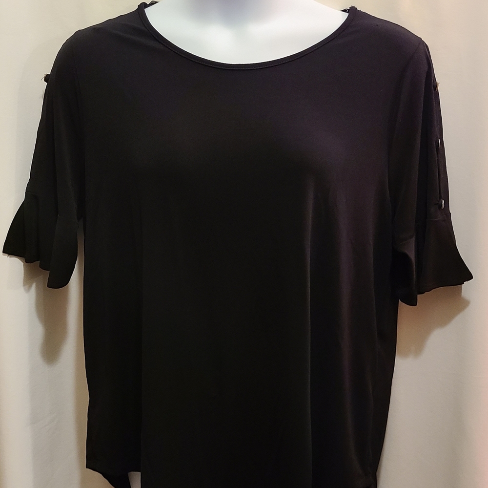 Green Envelope  Semi Cold Shoulder Black Top